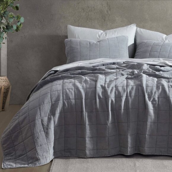 Sunday Citizen Stonewashed Lyocell Quilt Queen Color Coal - Picture 1 of 6